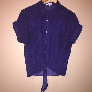 BLUE AND RED POLKA DOT BUTTON UP T SHIRT/CROP TOP
